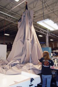 T-top boat cover being custom made